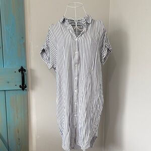 Striped Button-Front Shirt Dress - White & Navy